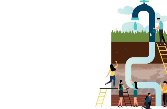 Illustration of water being captured and pumped up from underground source